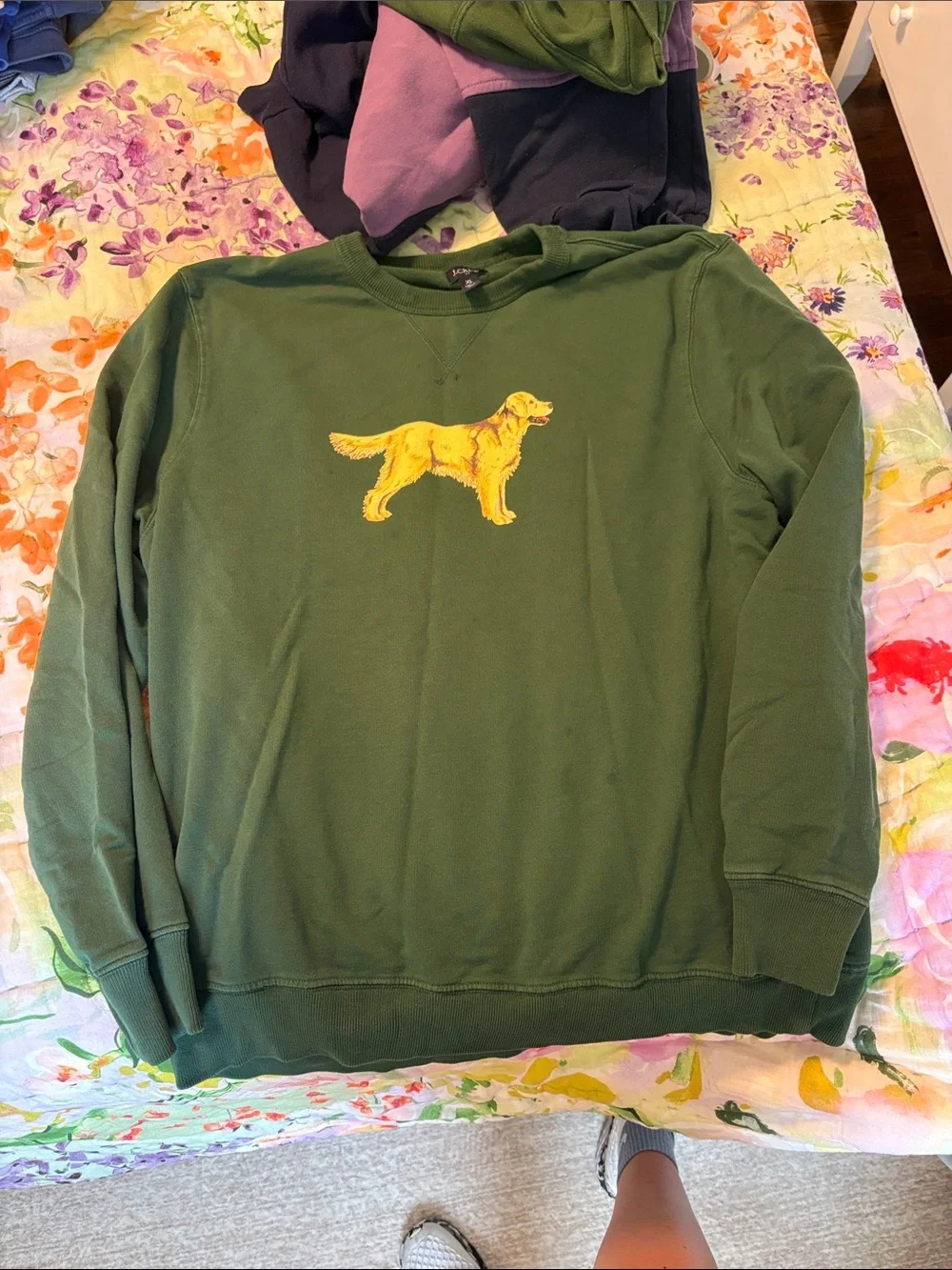 J. Crew Forest Green Sweatshirt with Yellow Retriever Patch